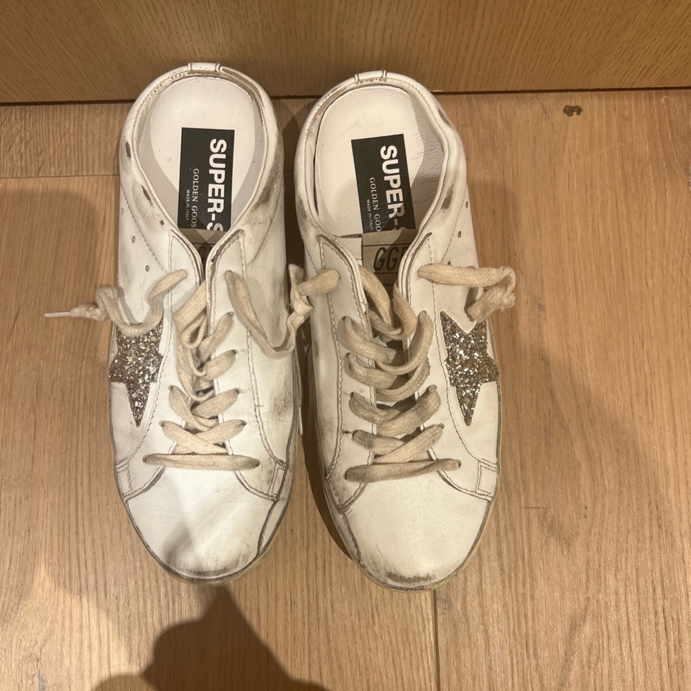 Golden Goose All Star Private Edt Slides with Silver Glitter Star